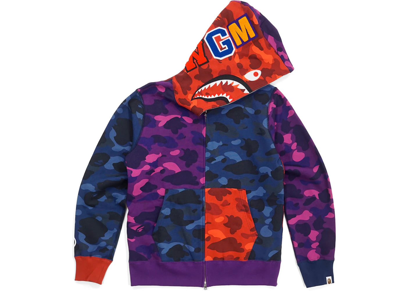 BAPE Ultimate Crazy Color Camo Shark Hoodie Red/Blue/Purple
