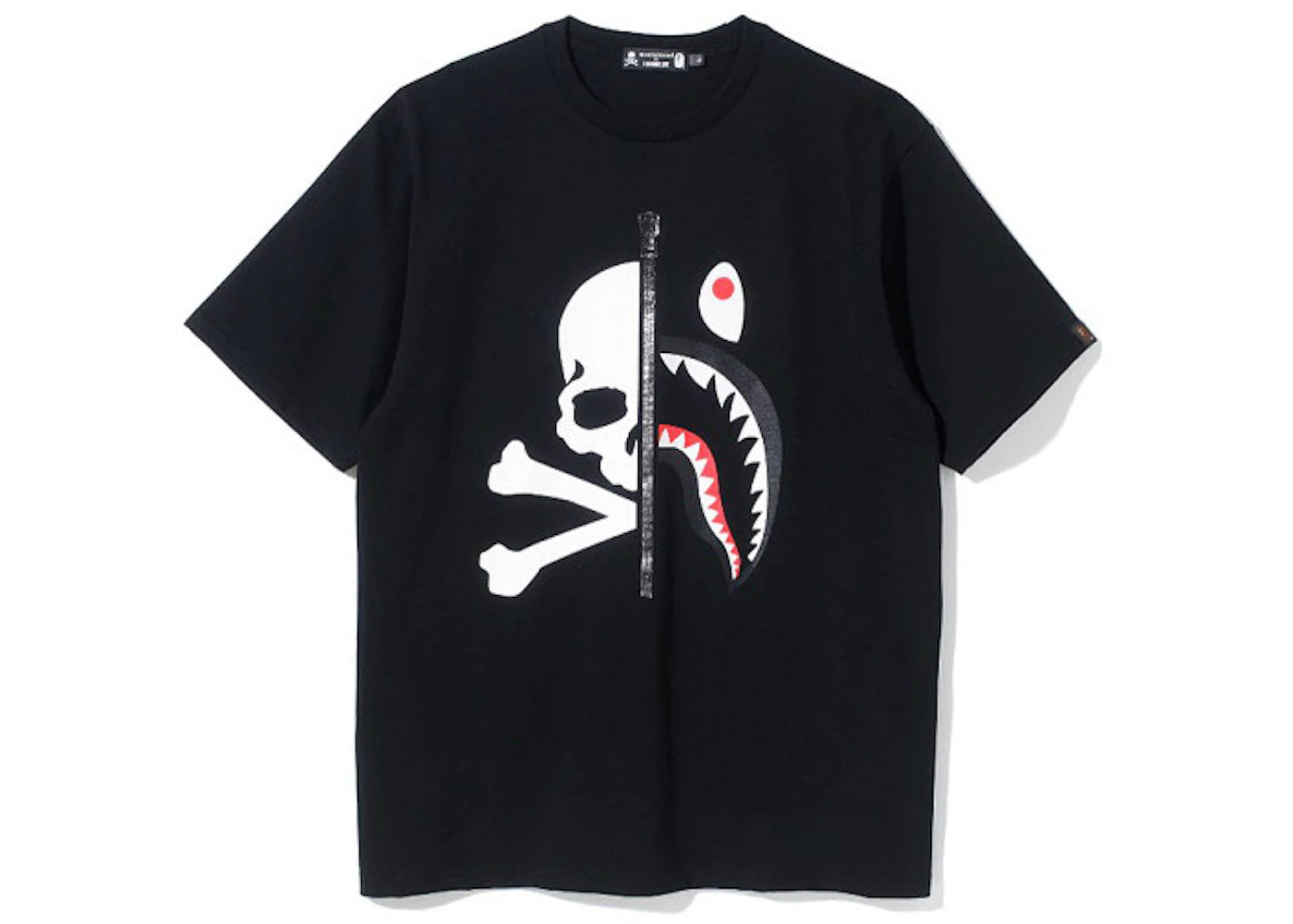 BAPE Vs Mastermind Half Skull Half Shark Double Sided Tee Black