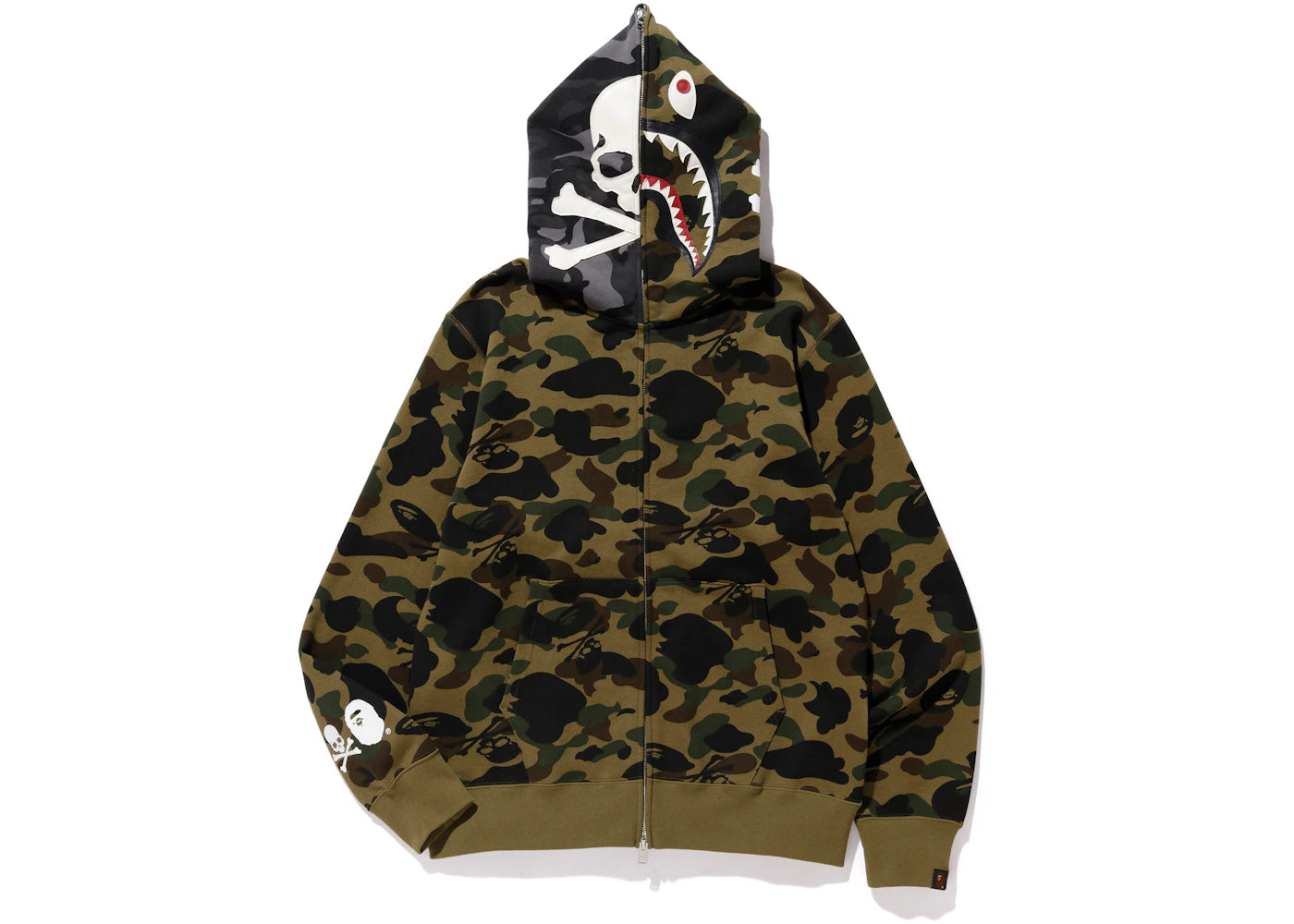 BAPE Vs Mastermind Half Skull Half Shark MMB Split Panel Camo Hoodie Green/Black