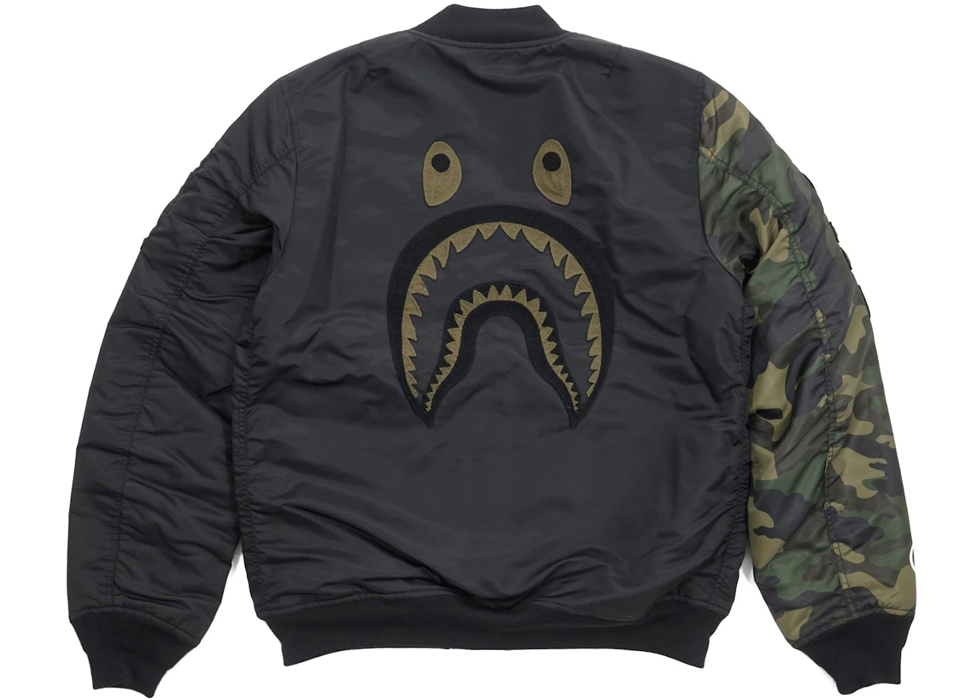 BAPE Undefeated Woodland Camo Sleeve Capsule Shark MA1 Bomber Flight Jacket Black/Green