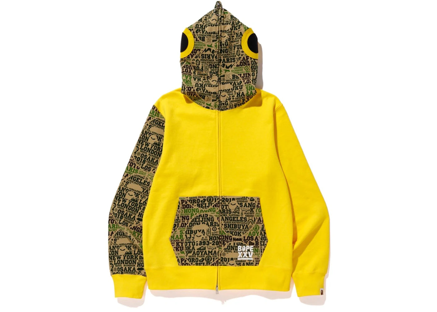 BAPE XXV Cities Camo Fish Full Zip Hoodie Yellow/Green