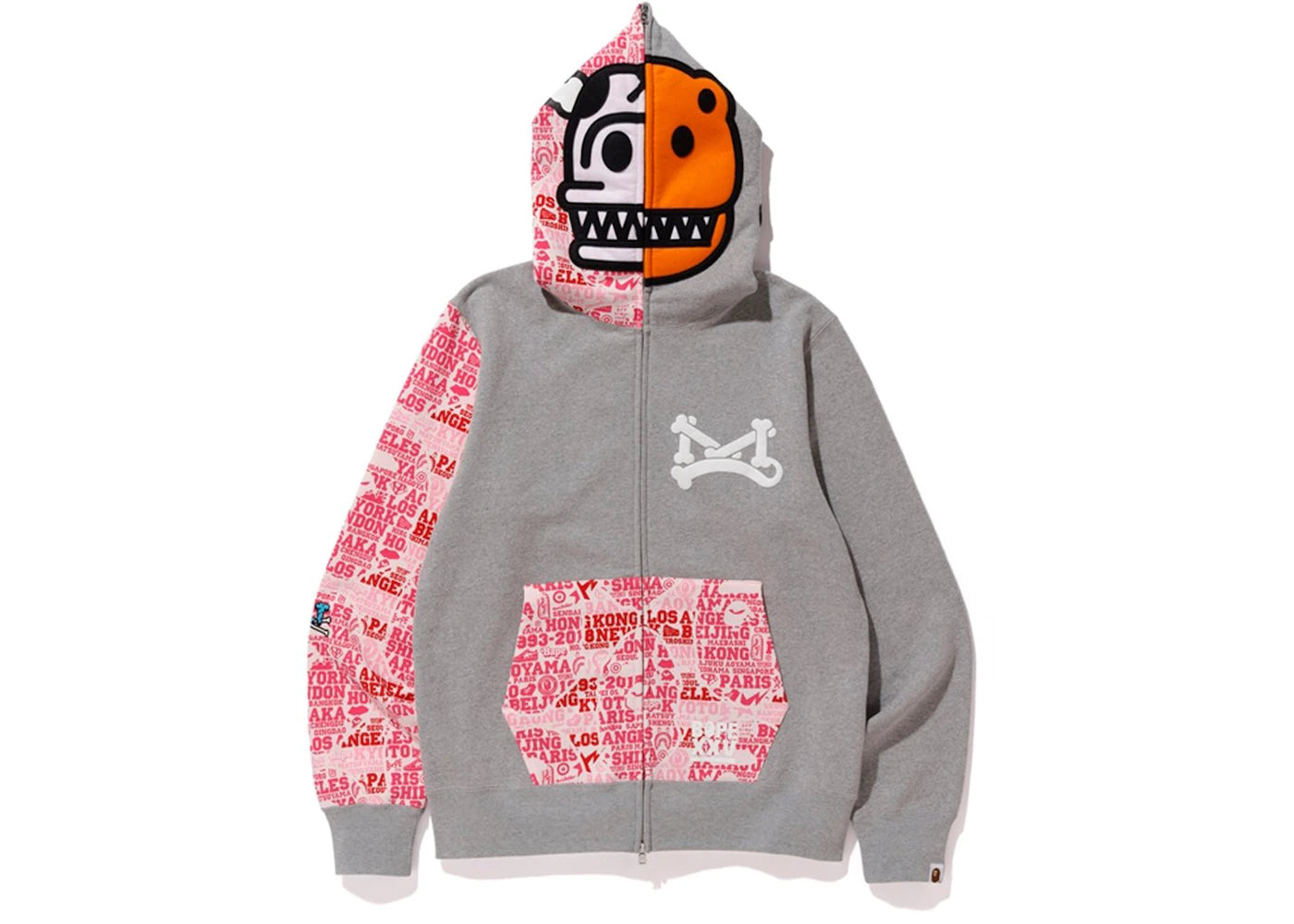 BAPE XXV Cities Camo Milo Jurassic Rex Full Zip Hoodie Grey/Pink