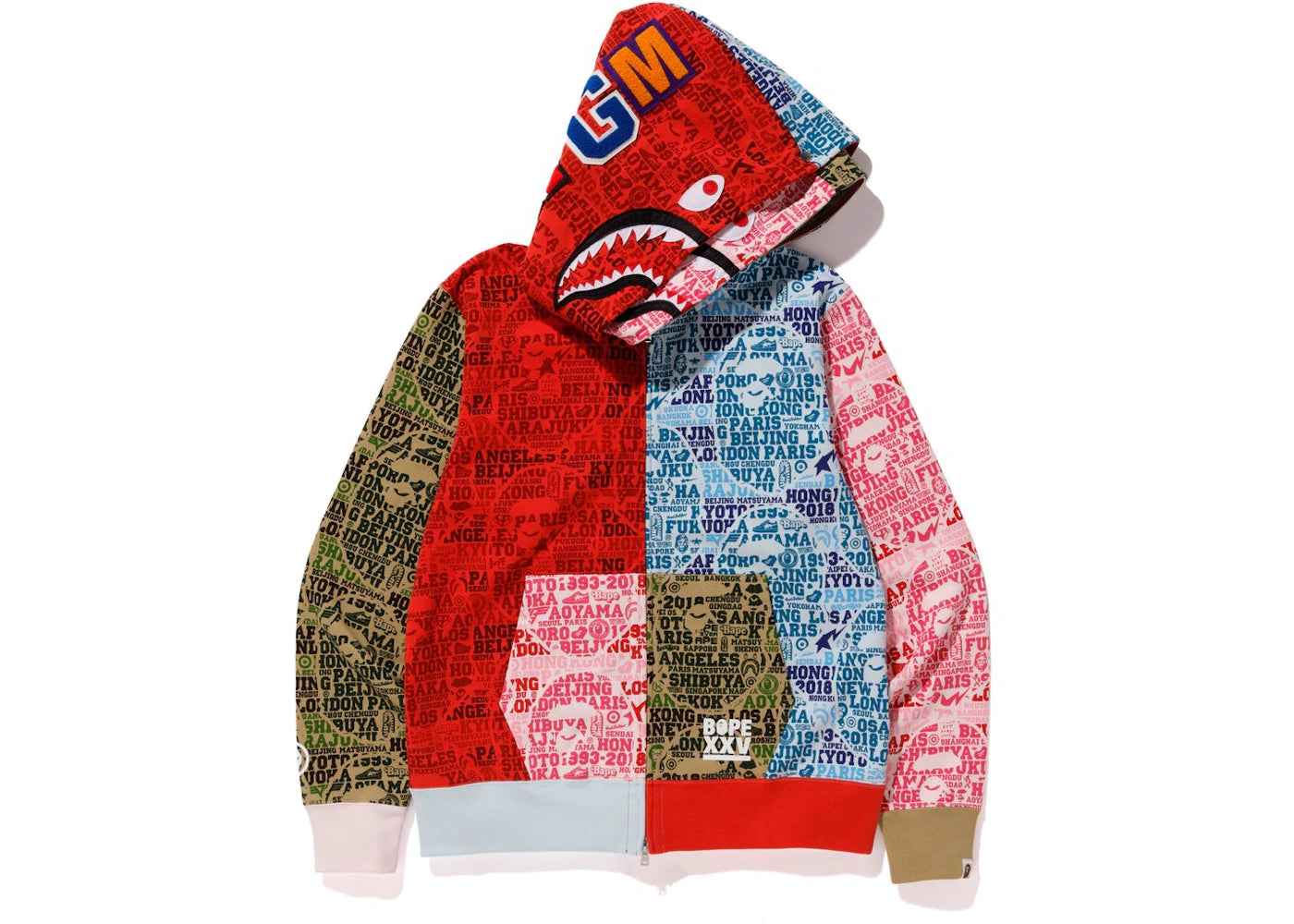 BAPE XXV Cities Camo Shark Full Zip Double Hoodie Multi