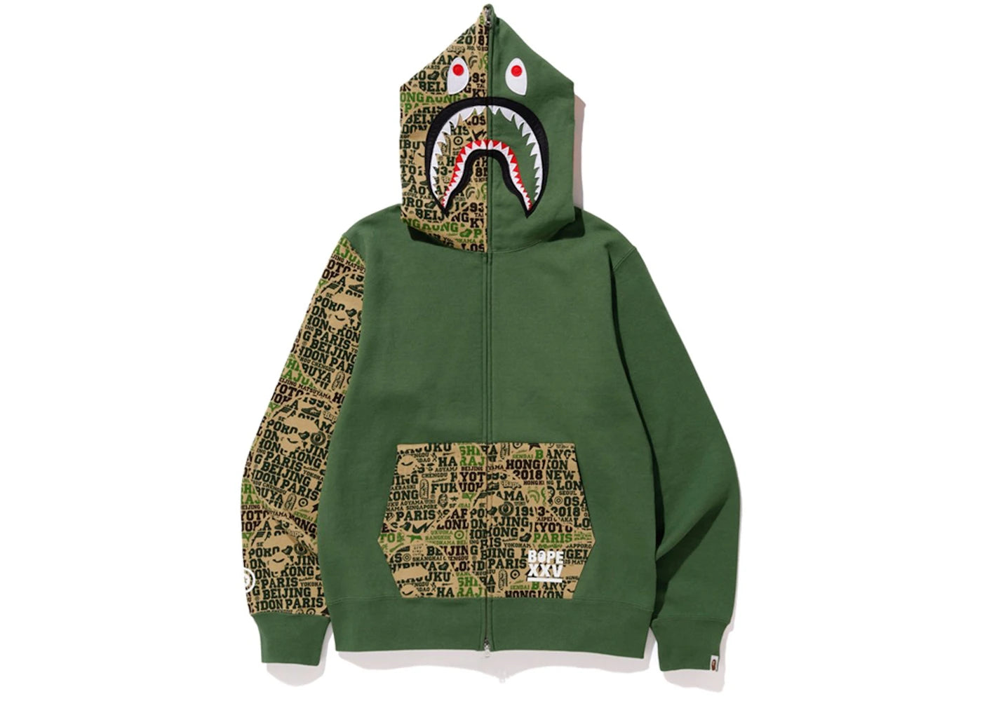 BAPE XXV Cities Camo Shark Full Zip Hoodie (FW18) Green