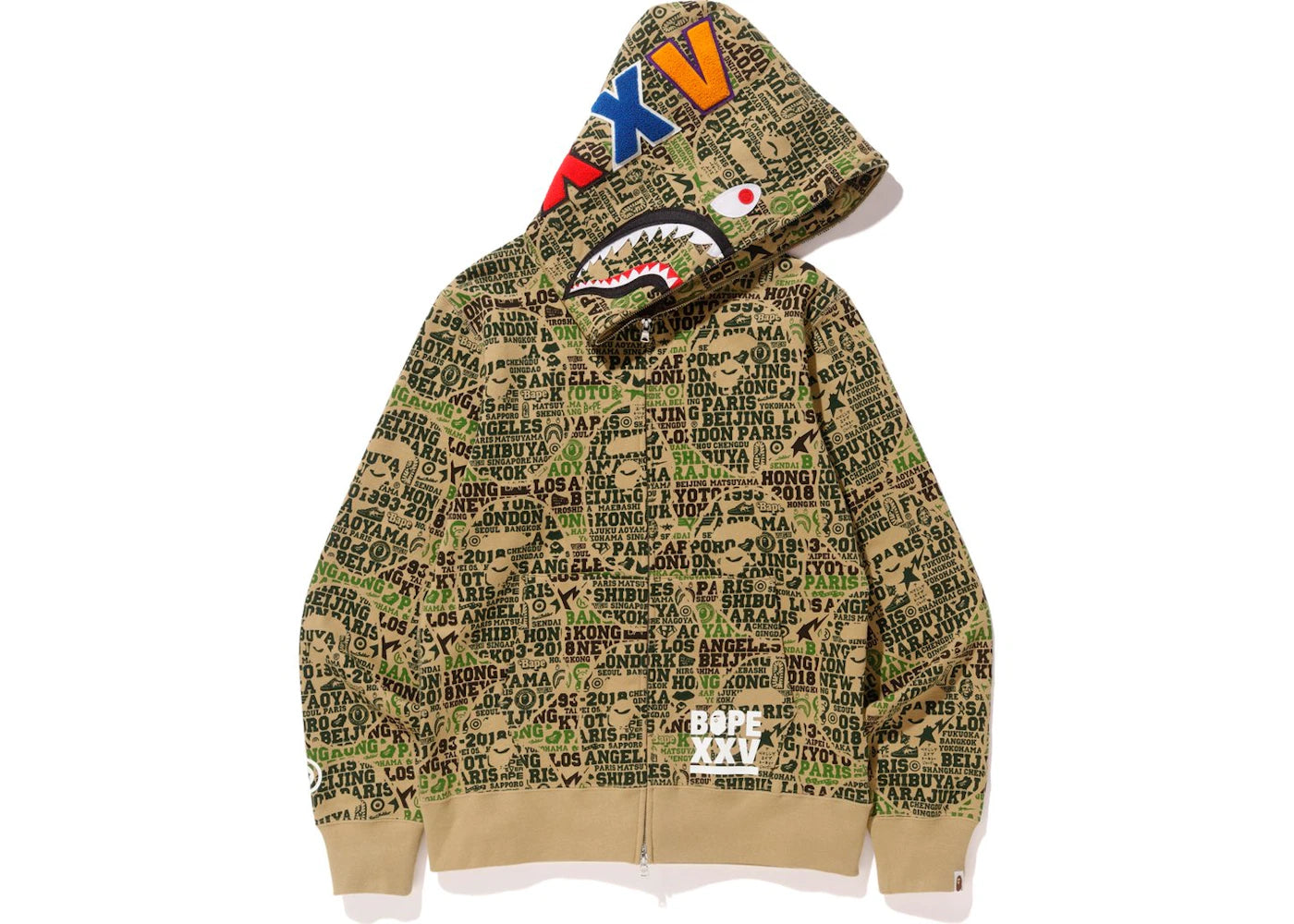 BAPE XXV Cities Camo Shark Full Zip Hoodie Green