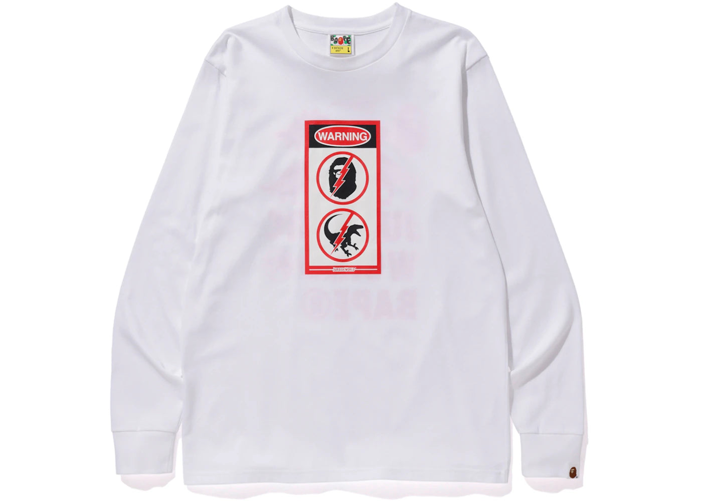 BAPE x Jurassic World Warning Long Sleeve Tee White