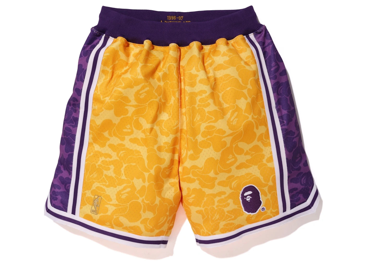 BAPE x Mitchell & Ness Lakers ABC Basketball Authentic Shorts Yellow