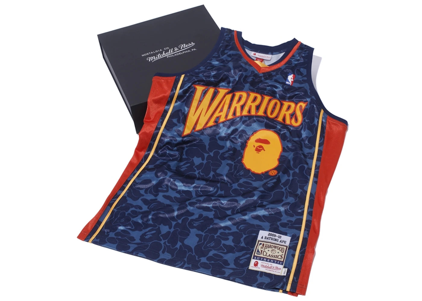 BAPE x Mitchell & Ness Warriors ABC Basketball Authentic Jersey Navy