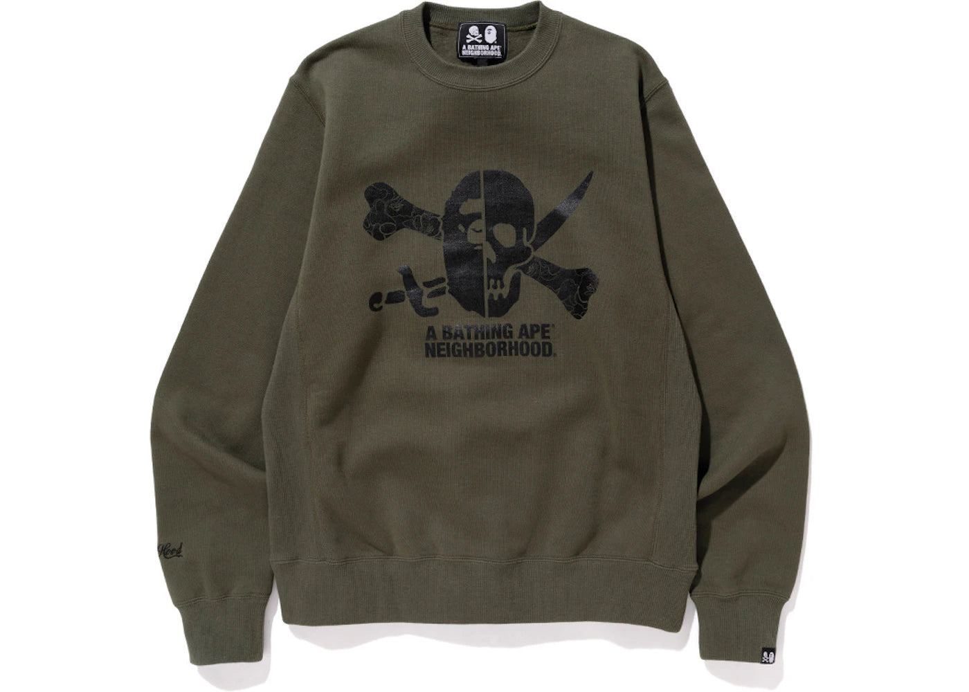 BAPE x Neighborhood Ape & Skull Crewneck Olive
