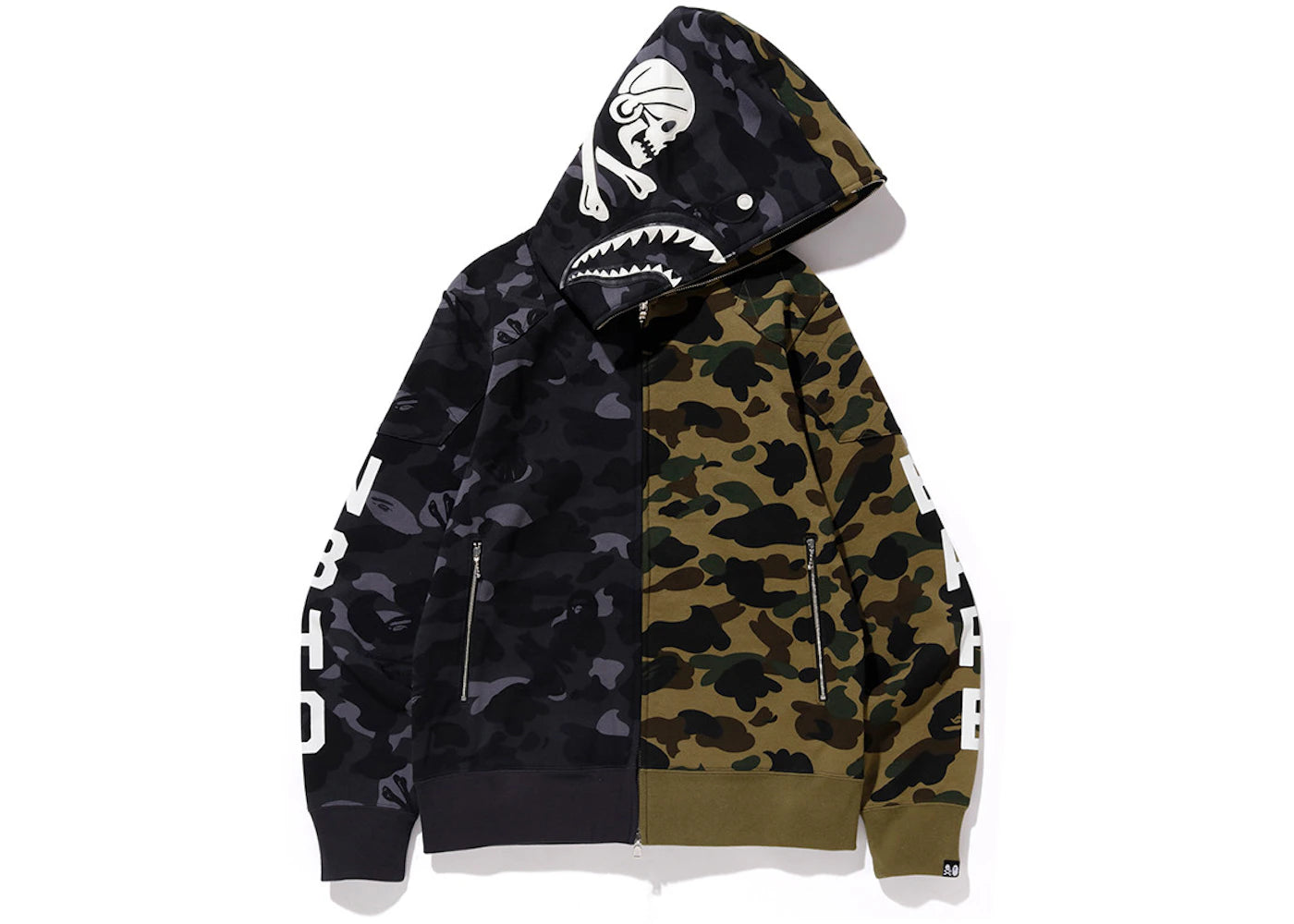 BAPE x Neighborhood Split Camo Shark Full Zip Hoodie Black/Green