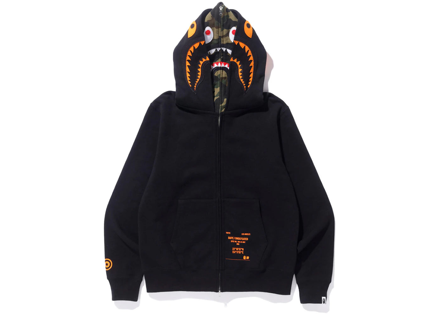 BAPE x Undefeated Double Shark Full Zip Hoodie Black