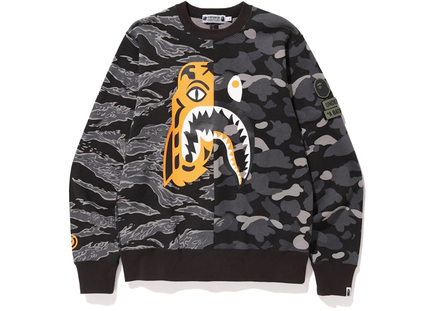 BAPE x Undefeated Tiger Shark Half Crewneck Black