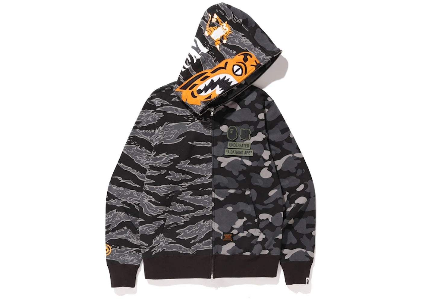 BAPE x Undefeated Tiger Shark Half Full Zip Hoodie Black