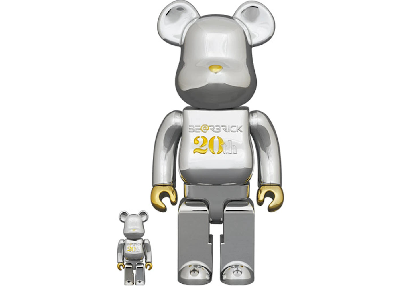 Bearbrick 20th Anniversary 100% & 400% Set Gold & Silver Chrome Ver.