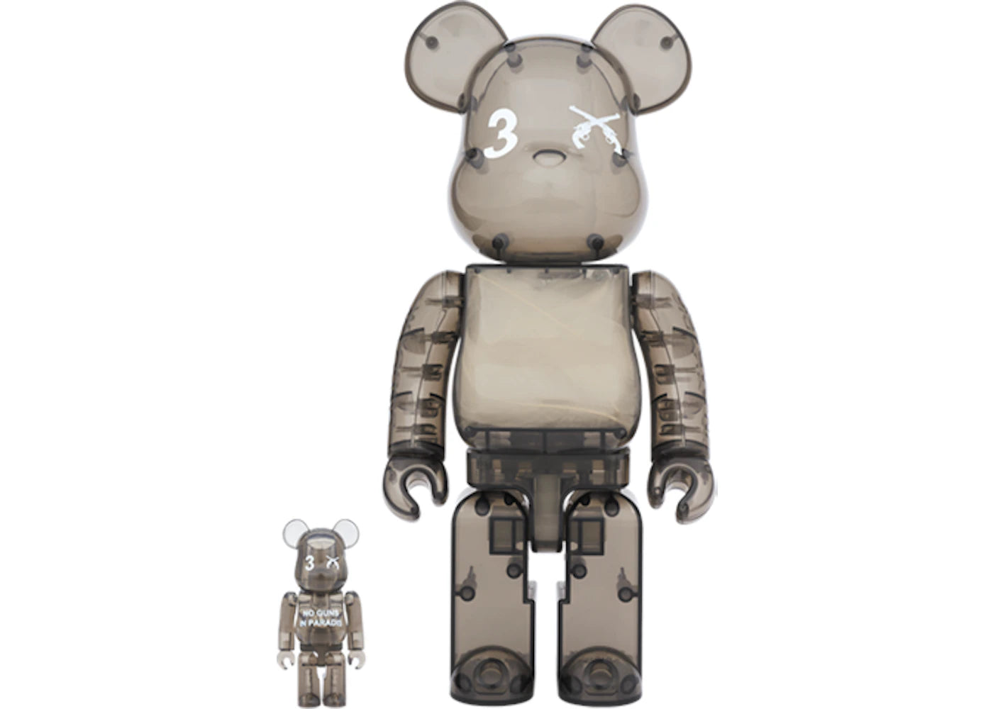 Bearbrick 3. Paradis x Roarguns 100% & 400% Set Clear Black