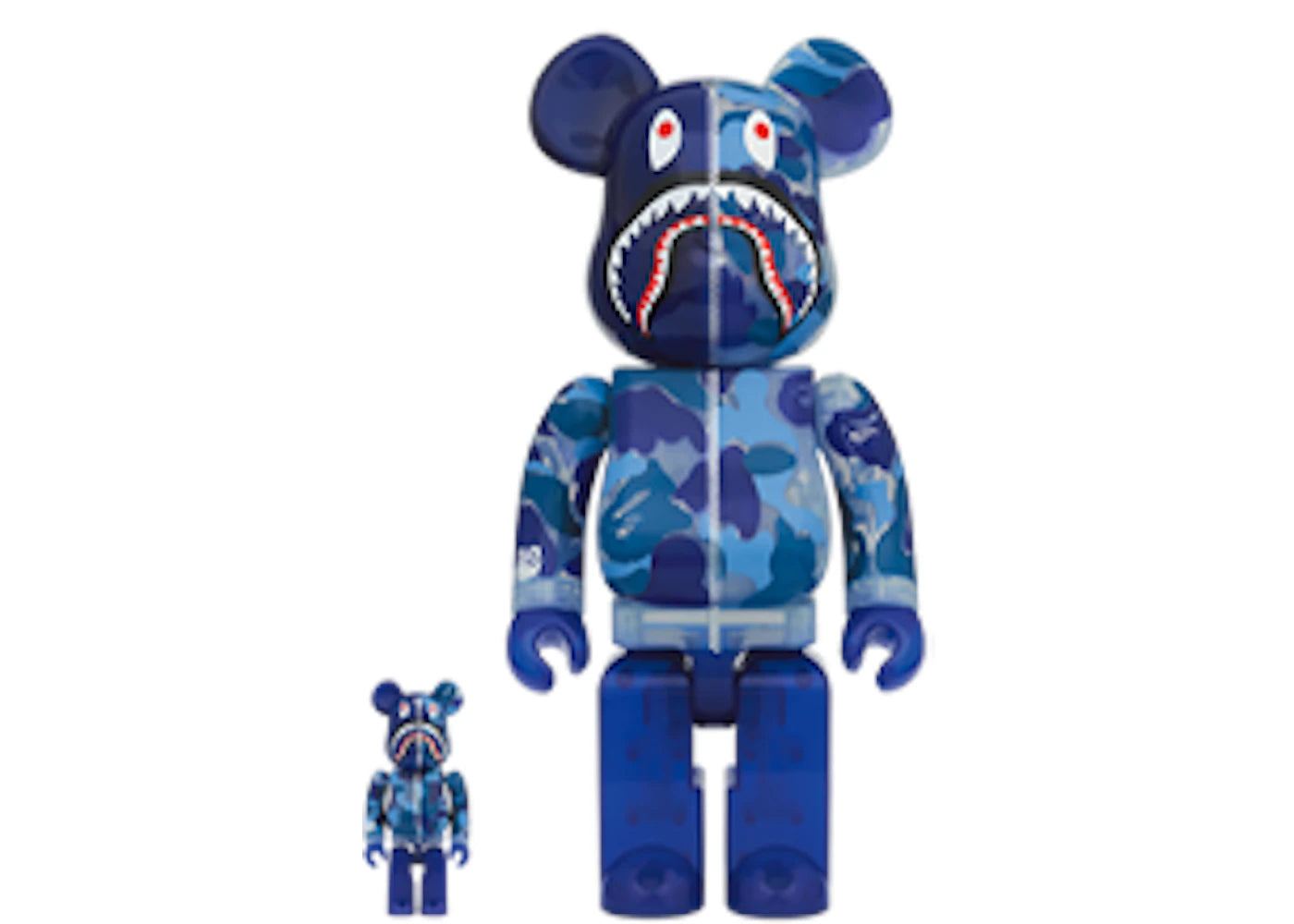 Bearbrick x BAPE ABC Camo Shark 100% & 400% Set Clear Blue