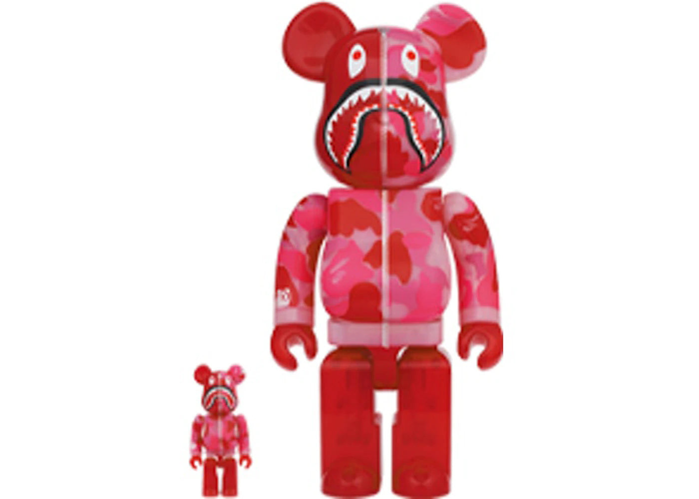 Bearbrick x BAPE ABC Camo Shark 100% & 400% Set Clear Red