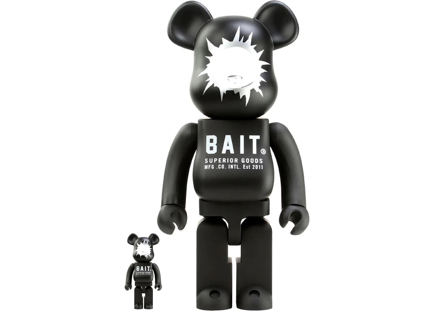 Bearbrick BAIT x Medicom Headshot 100% & 400% Set Black