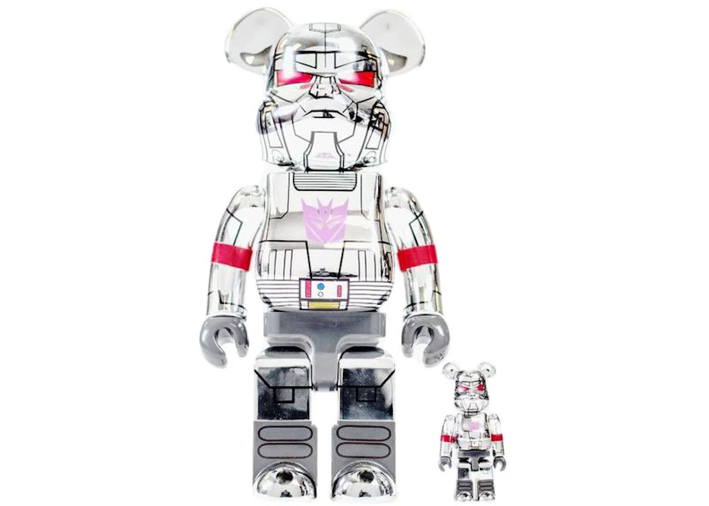 Bearbrick BAIT x Medicom Transformers Megatron 100% & 400% Set Silver