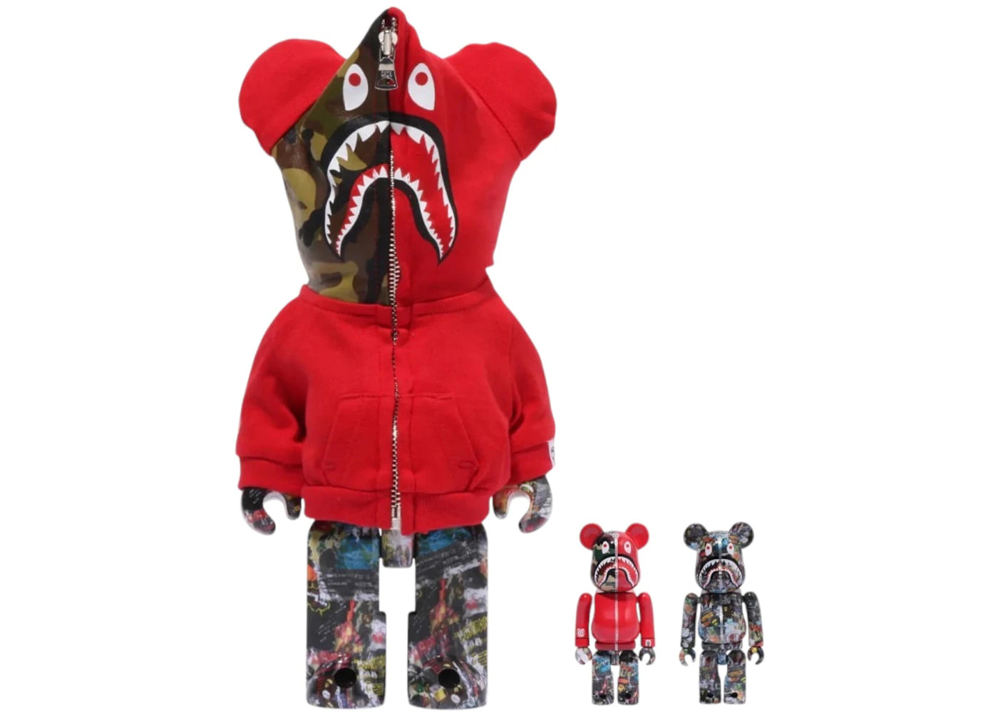 Bearbrick Bape Legacy Camo Shark 100% & 400% Set Red