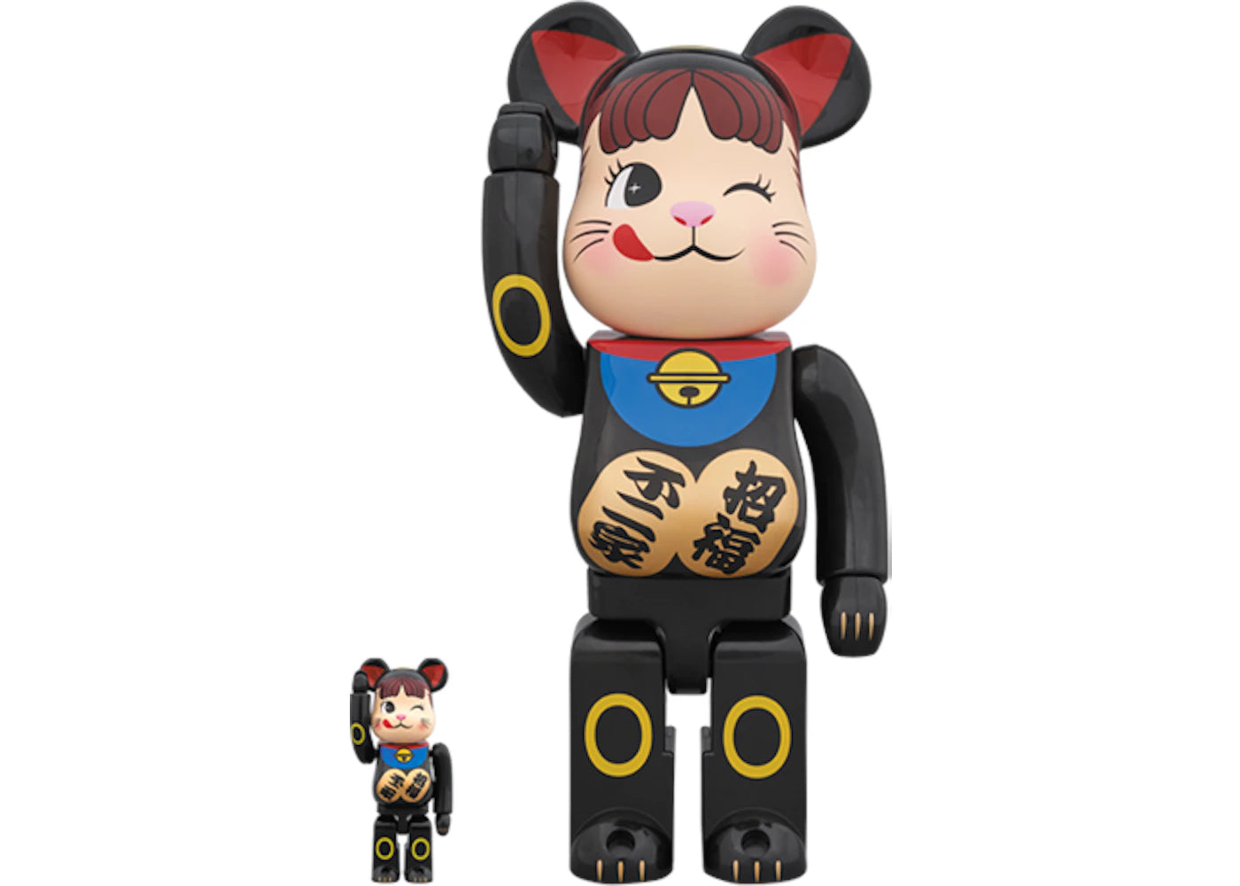 Bearbrick Beckoning Cat Peko Chan 100% & 400% Set Black