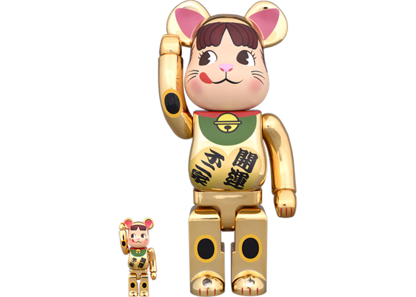 Bearbrick Beckoning Cat Peko Chan Gold Plated 100% & 400% Set Gold