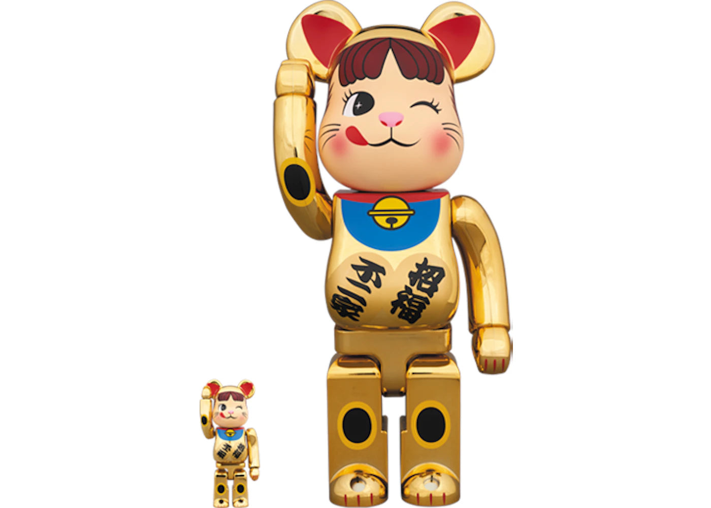 Bearbrick Beckoning Cat Peko Chan Gold Plated Bowl 100% & 400% Set Gold