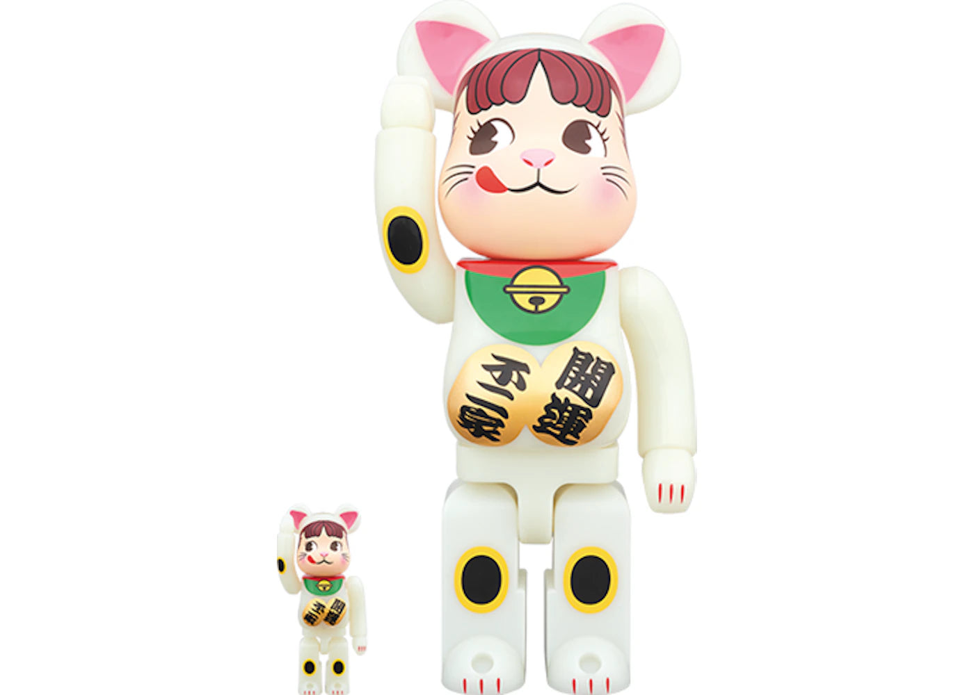 Bearbrick Beckoning Cat Peko Chan Luminous 100% & 400% Set White