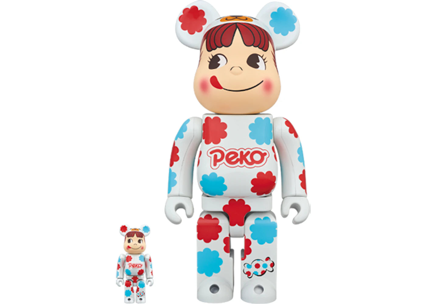 Bearbrick Costume Peko-Chan Milky White Plated 100% & 400% Set White