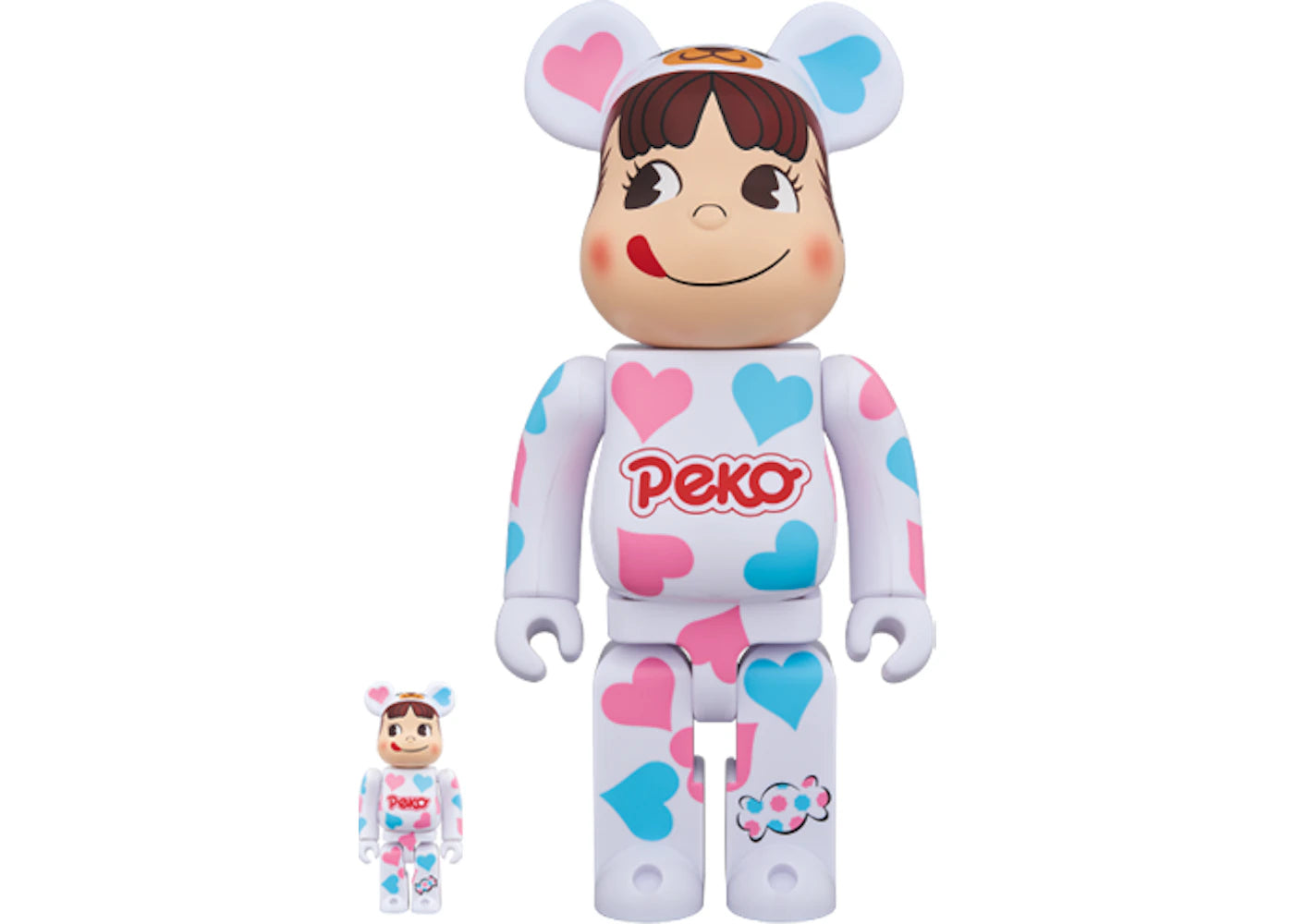 Bearbrick Costume Peko-chan Heart 100% & 400% Set White