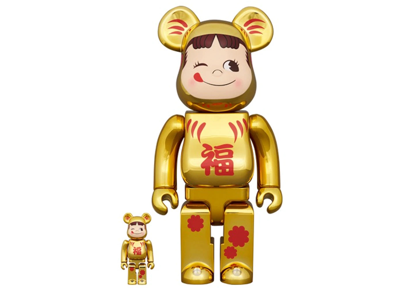 Bearbrick Daruma Peko-Chan Gold Plated 100% & 400% Set