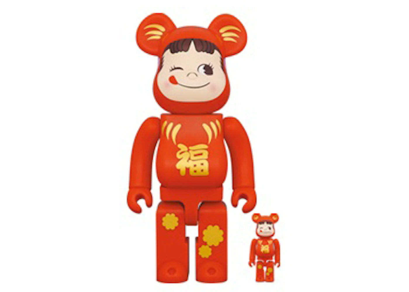 Bearbrick Daruma Peko-chan 100% & 400% Set Red