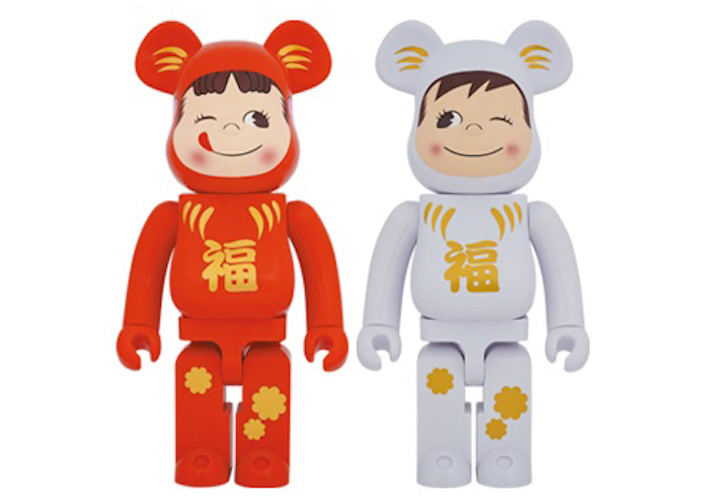 Bearbrick Daruma Peko-chan & Poco-chan 1000% Set Red/White