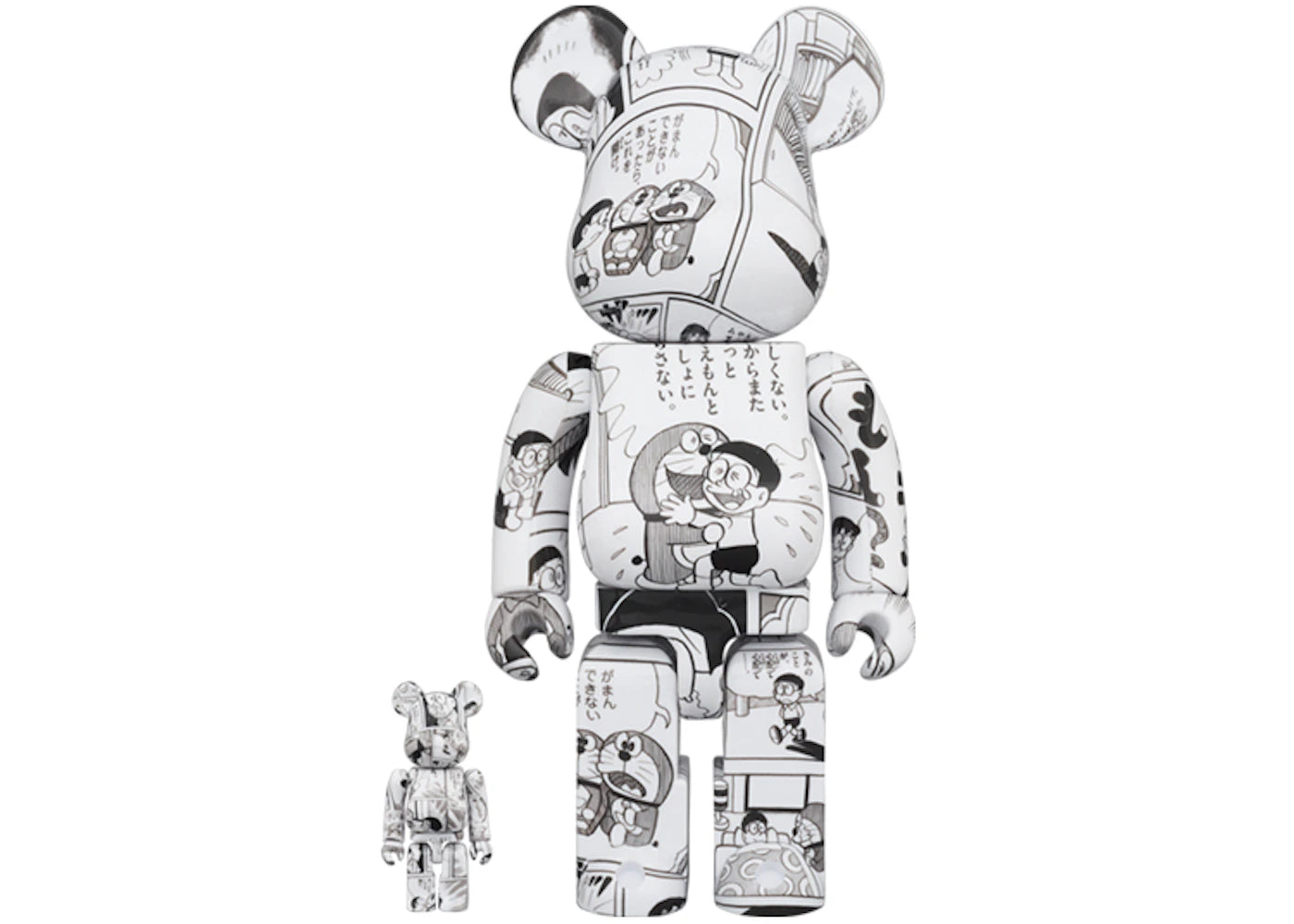 Bearbrick Doraemon (Comic Ver.) 100% & 400% Set Black & White