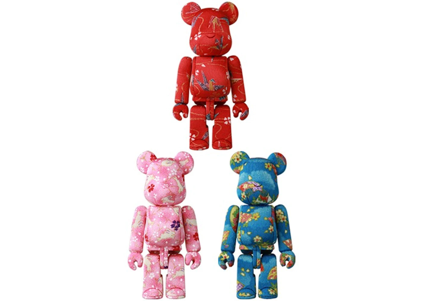 Bearbrick Kimekomi 200% Set of 3 Origami Crane, Cherry Blossoms, Cherry Blossoms