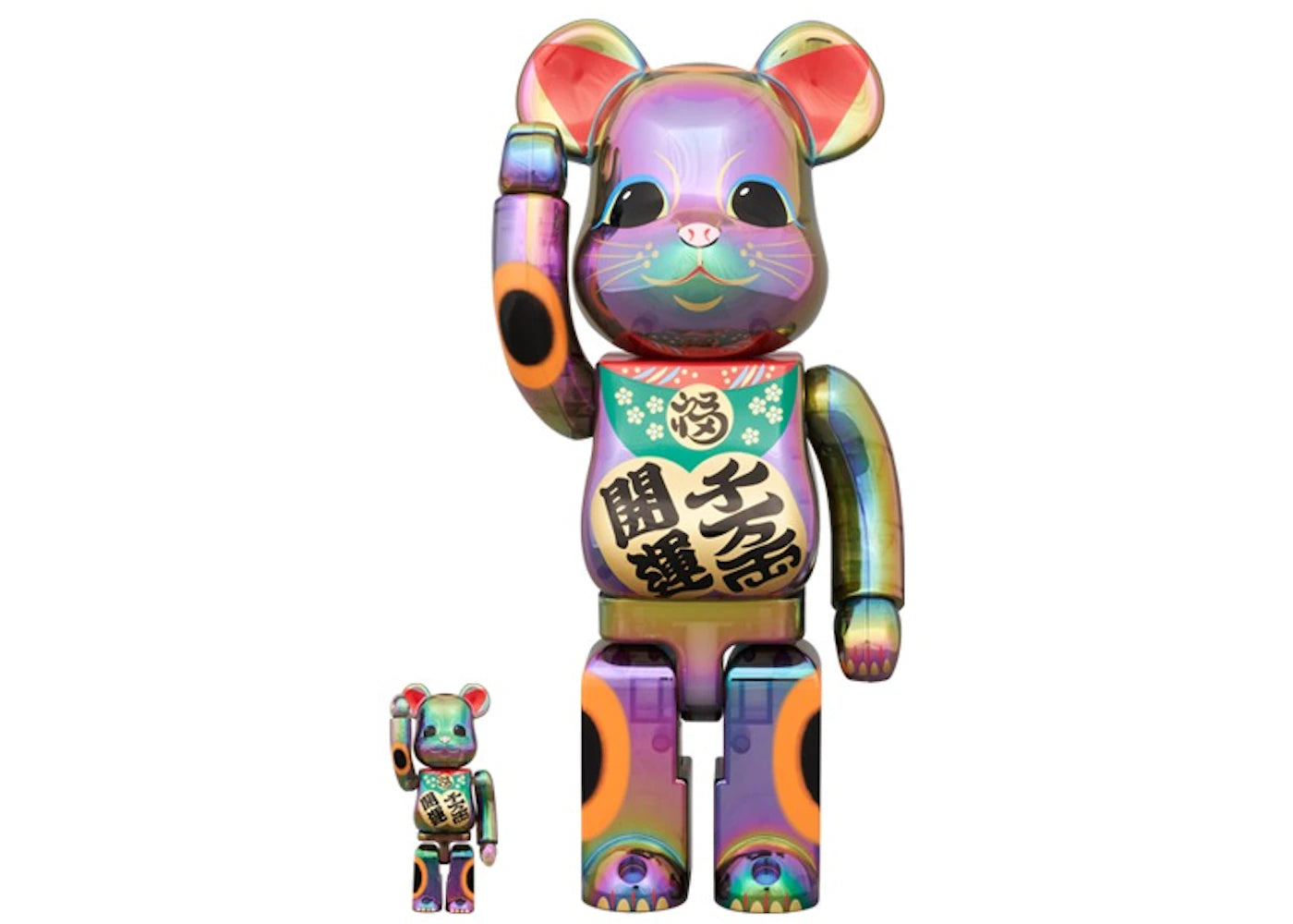 Bearbrick Lucky Cat Good Luck Ten Million Ryo Black Transparent Plating 100% & 400% Set