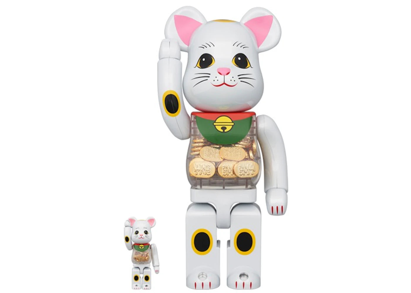 Bearbrick Lucky Cat Oval 100% & 400% Set White