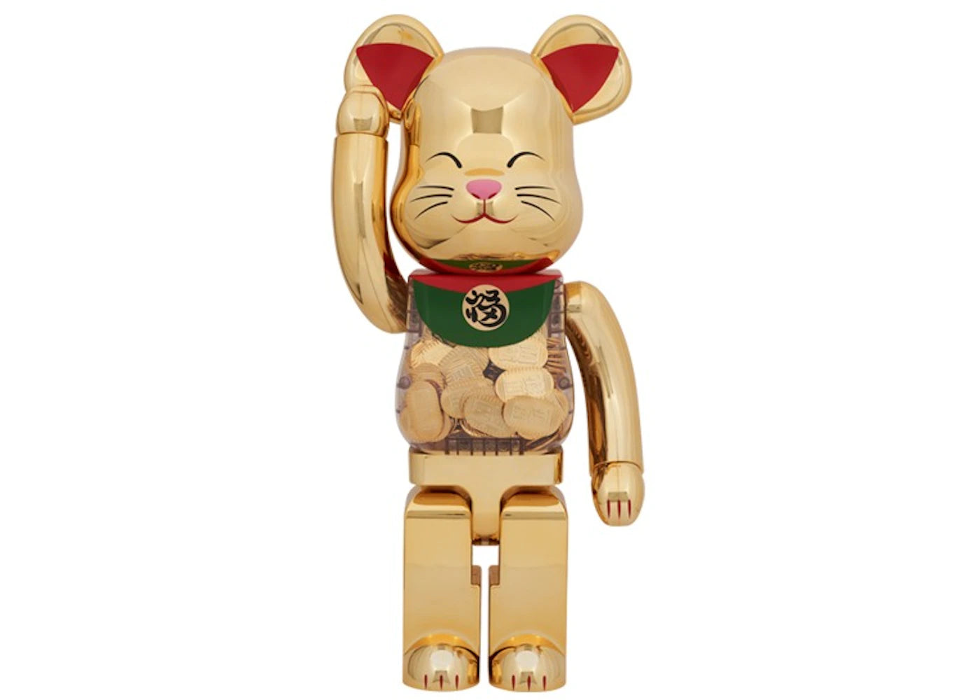 Bearbrick Lucky Cat Oval Good Luck Gold Plated 1000%