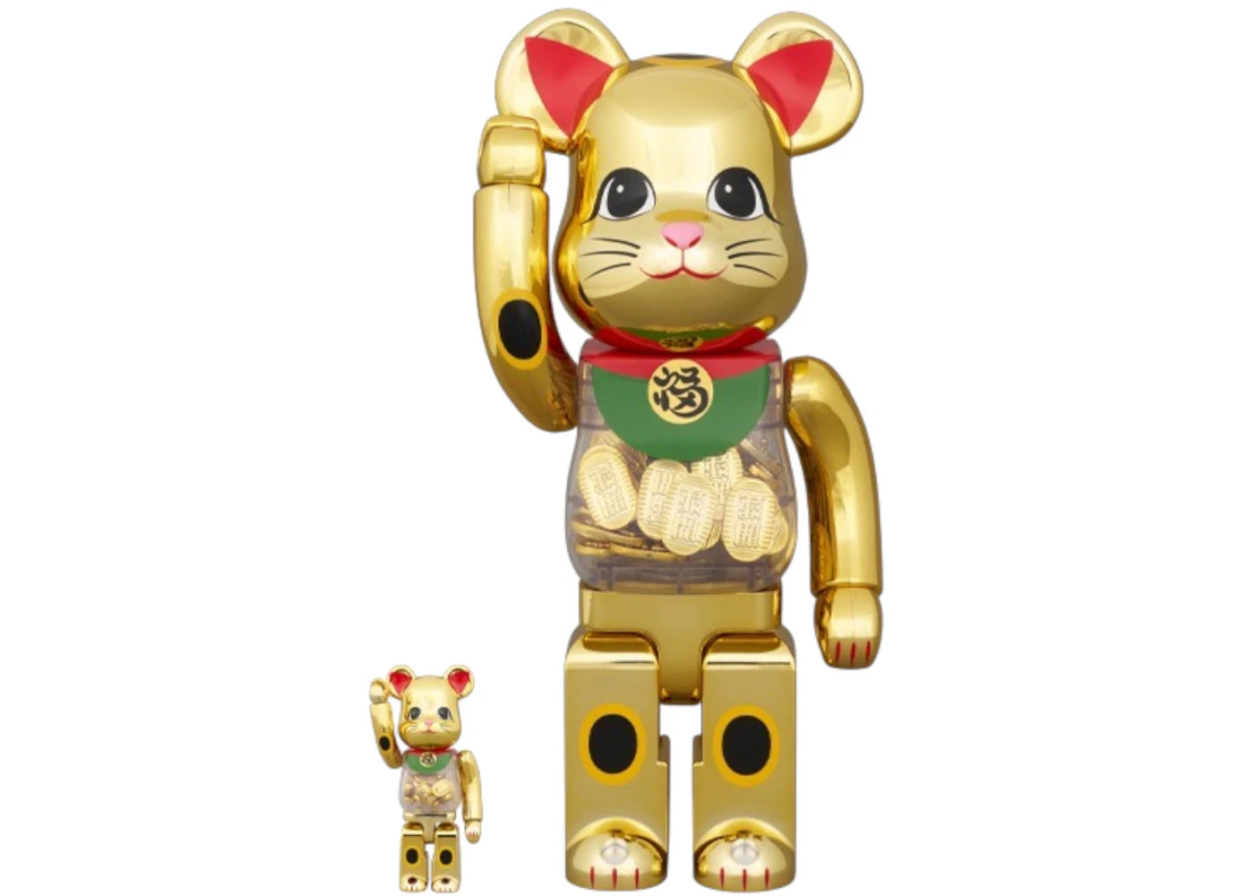 Bearbrick Lucky Cat Oval Good Luck Gold Plated (Open Eyes) 100% & 400% Set