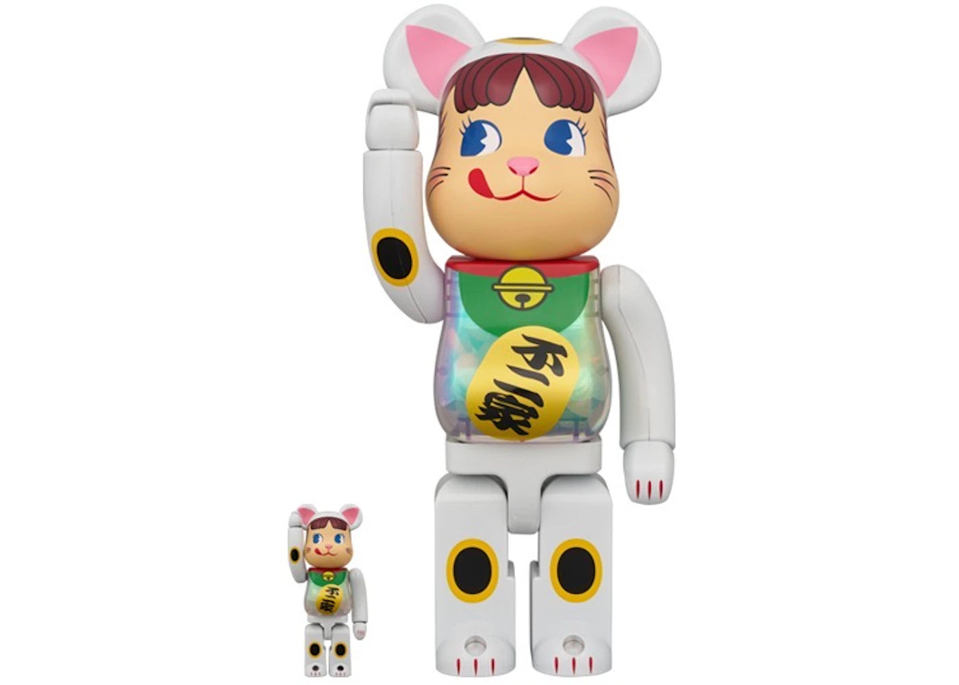 Bearbrick Lucky Cat Peko-Chan White Plated Luminescent Milky 100% & 400% Set