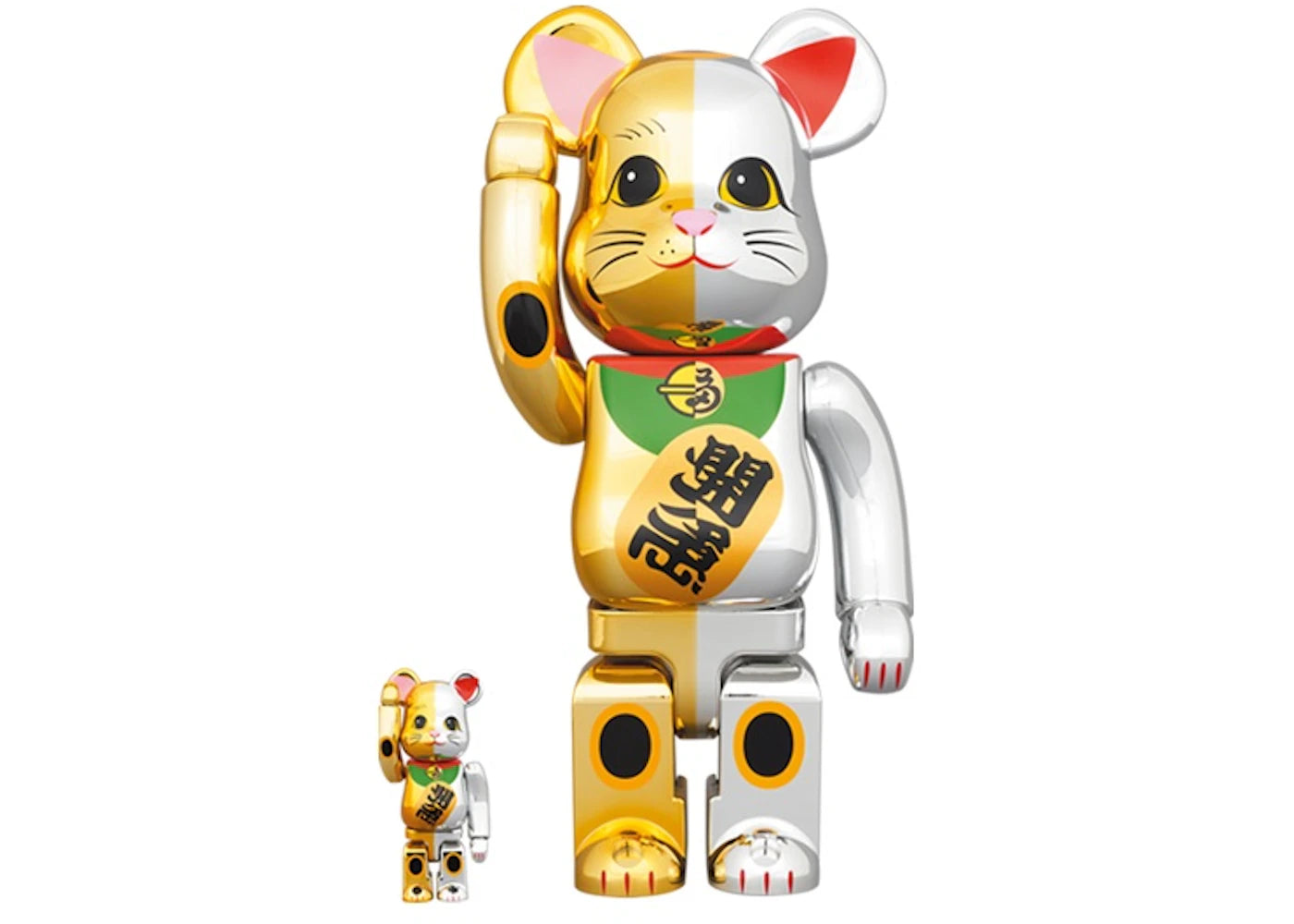 Bearbrick Lucky Cat Ten Million Gold x Good Luck Silver 100% & 400% Set Gold/Silver