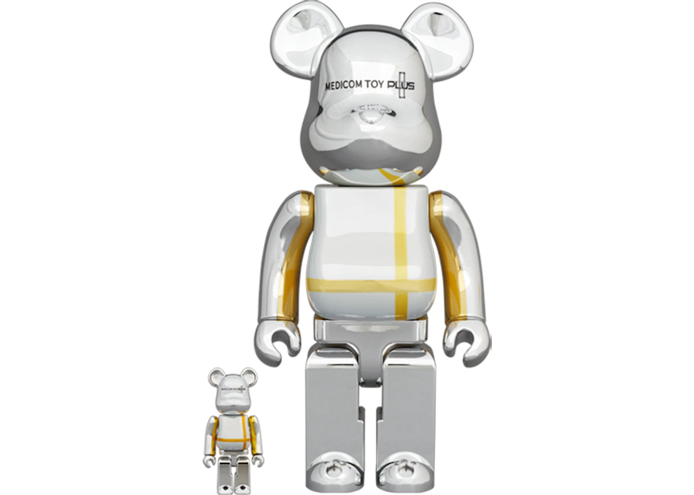 Bearbrick MEDICOM TOY PLUS 100% & 400% Set SILVER CHROME Ver.