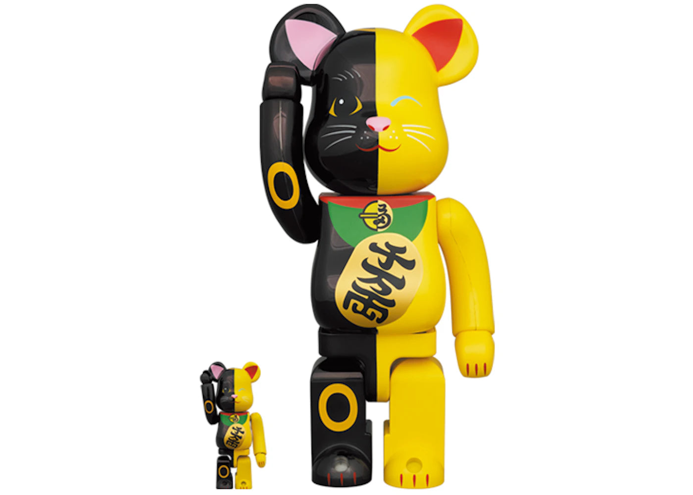 Bearbrick Maneki Neko 100% & 400% Set Black/Yellow