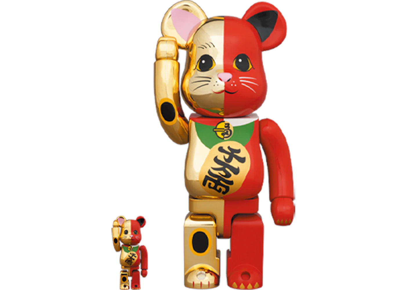 Bearbrick Maneki Neko 100% & 400% Set Gold/Red