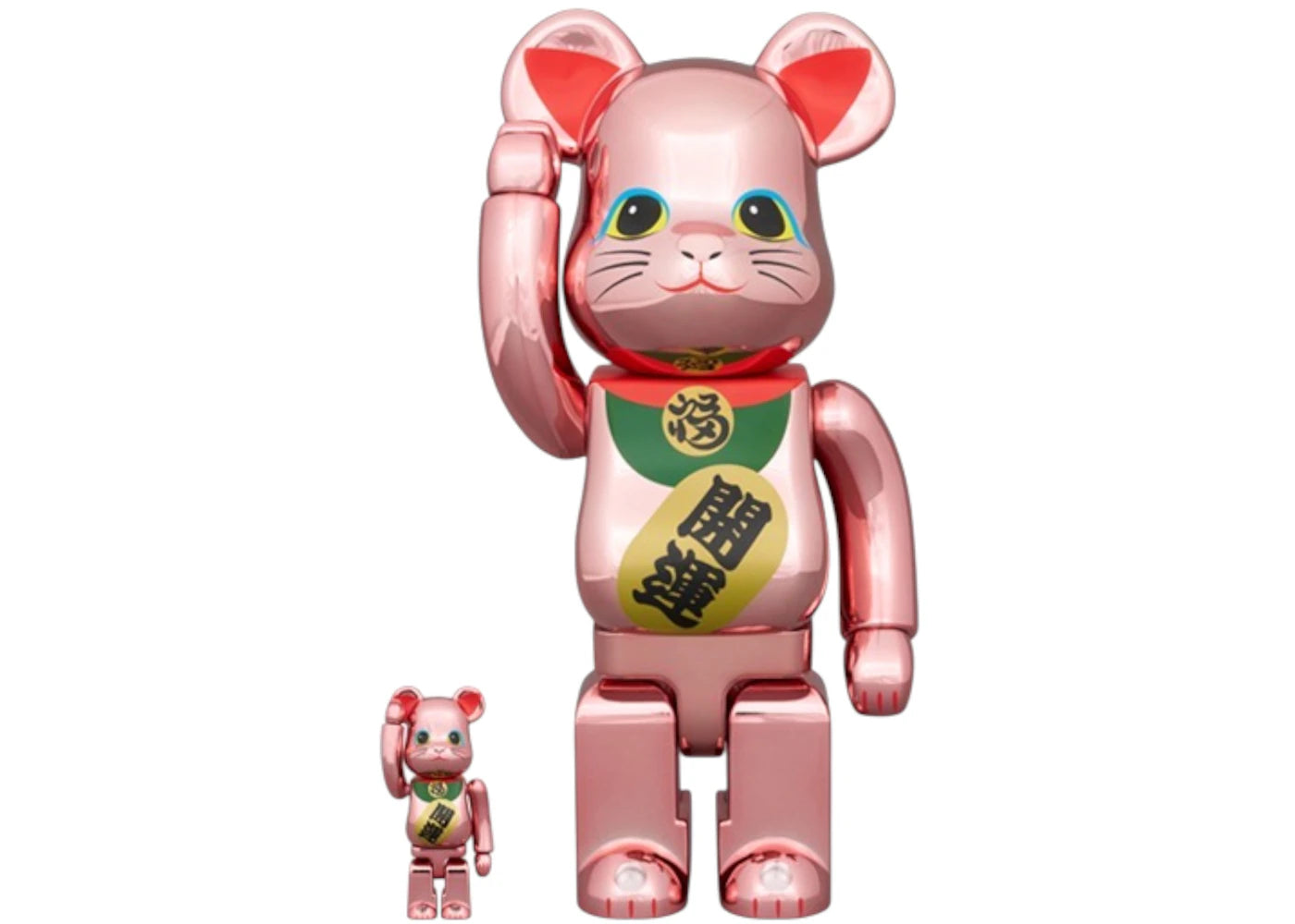Bearbrick Maneki Neko Good Luck 2 100% & 400% Set Peach Gold Plated