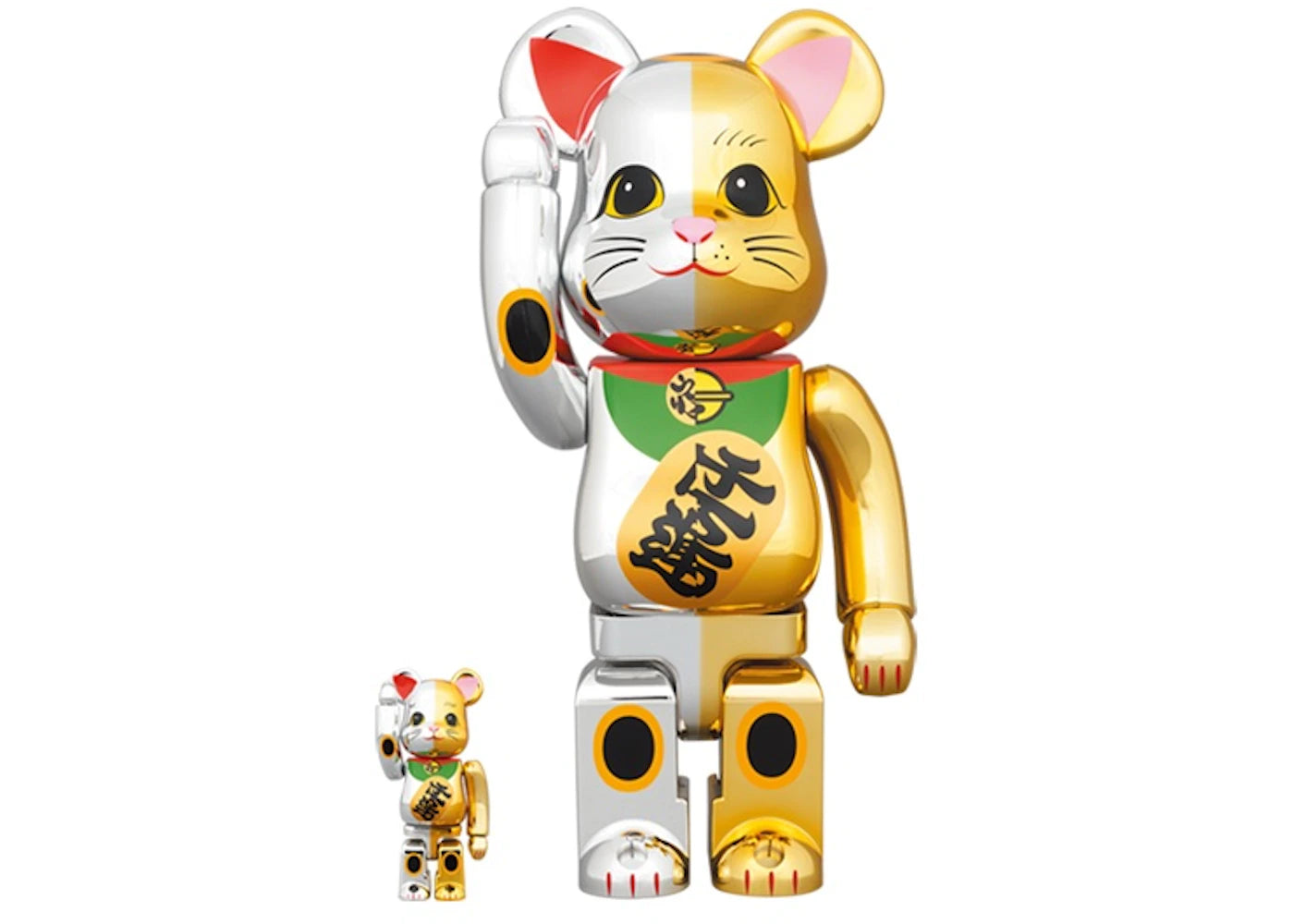 Bearbrick Maneki Neko Good Luck Silver x Ten Million Gold 100% & 400% Set Silver/Gold