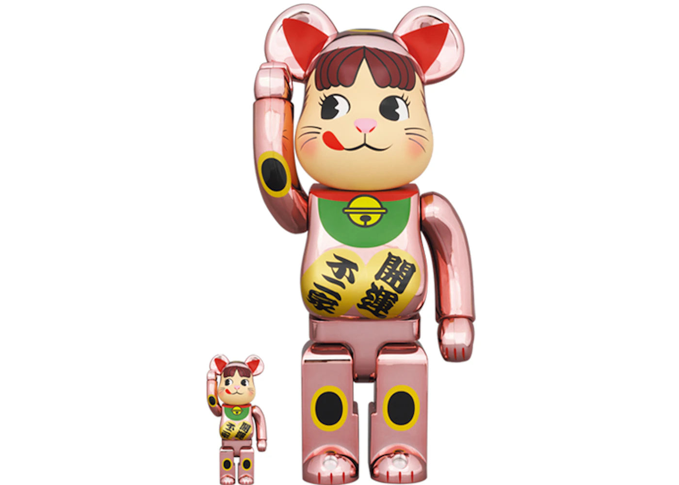 Bearbrick Maneki Neko Peko-chan 100% & 400% Set Peach Gold Plated