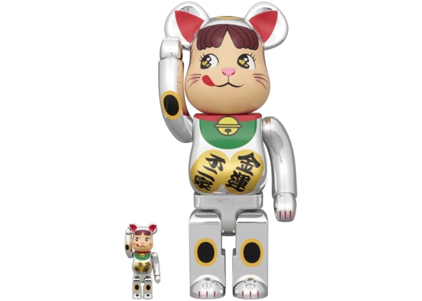 Bearbrick Maneki Neko Peko-chan Lucky Money Double Oval Silver Plated 100% & 400% Set