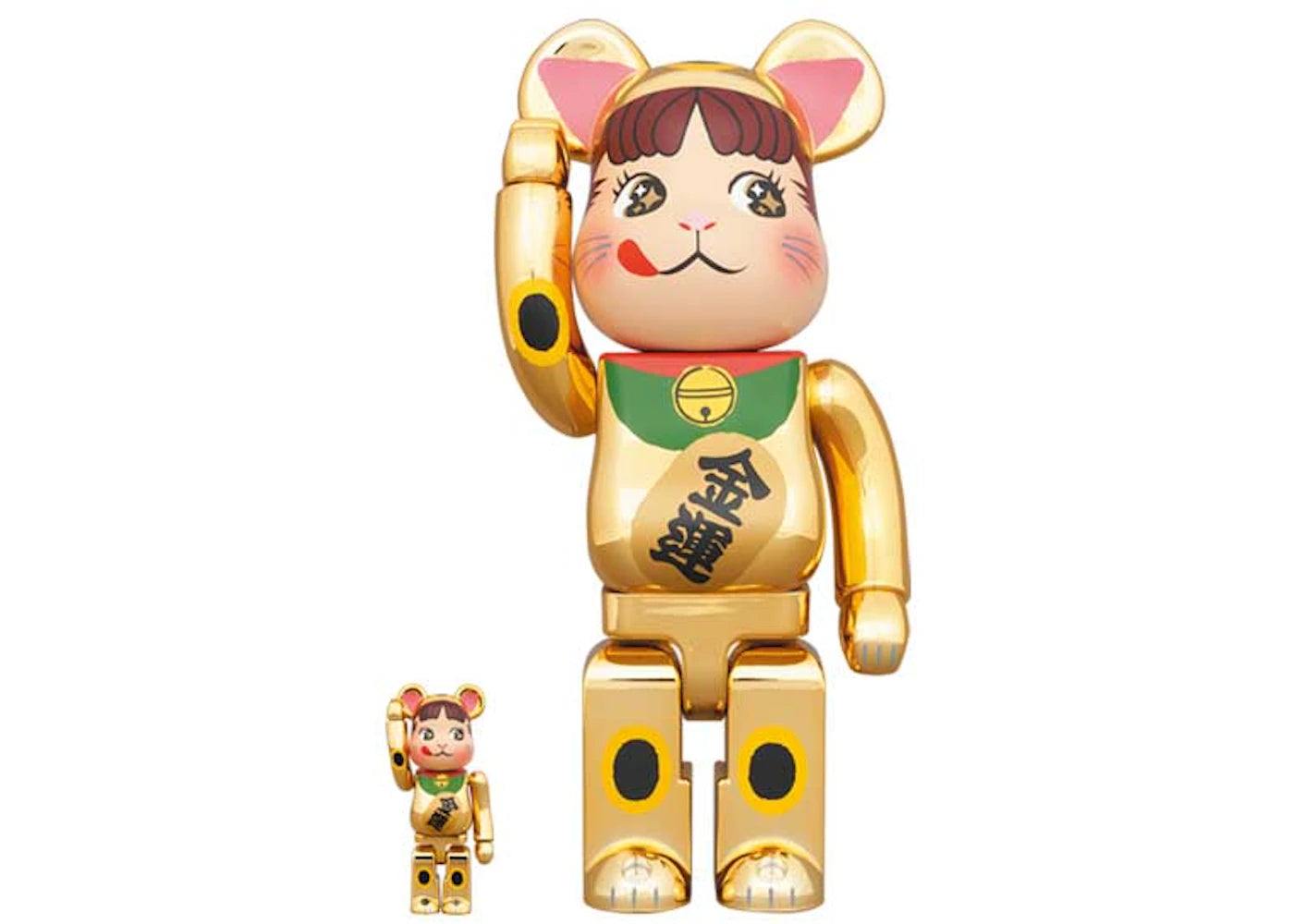 Bearbrick Maneki Neko Peko-chan Money Plating 100% & 400% Set Gold