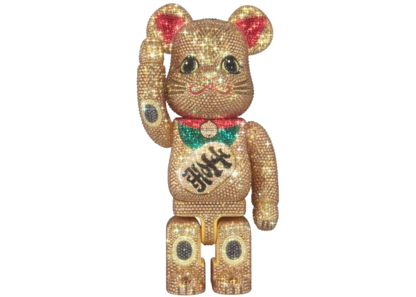 Bearbrick Medicom Lights Style Crystal Decorated Maneki-neko Gold Ten Million Ryo 400%